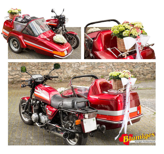hochzeits-motorrad Blumenschmuck Motorrad Beiwagen Gespann
